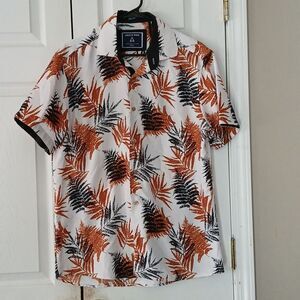 Above Man slim fit button down white brown black fern print shirt Sz L NWOT